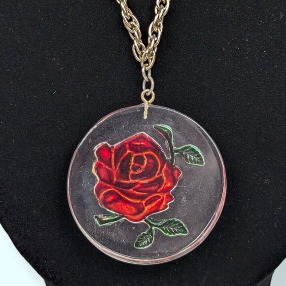 V. Reverse Etch Lucite Pendant Necklace - Picture 3 of 5